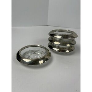 Vintage Antique Sterling Silver & Glass Coasters BALDWIN B‎ 1 Set Of 4